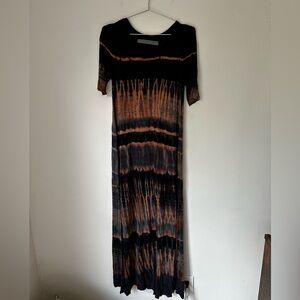 Raquel Allegra Navy Pink Orange Tie Dye Print Maxi Dress